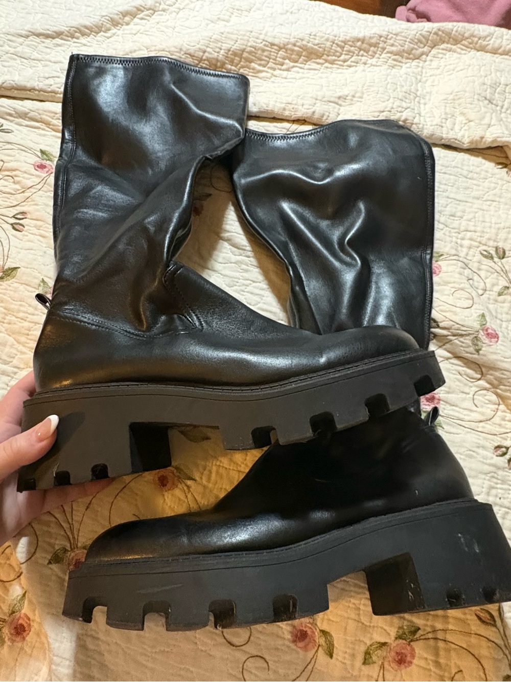 Forever 21 Black Lug Sole Mid-Calf Boots